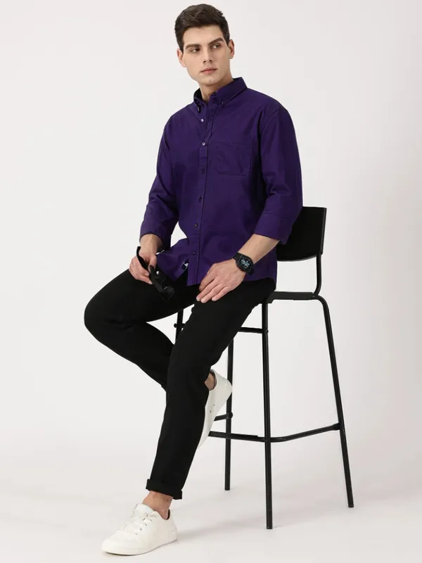 Violet_Cotton_Solid_Oxford_Shirt_For_Men