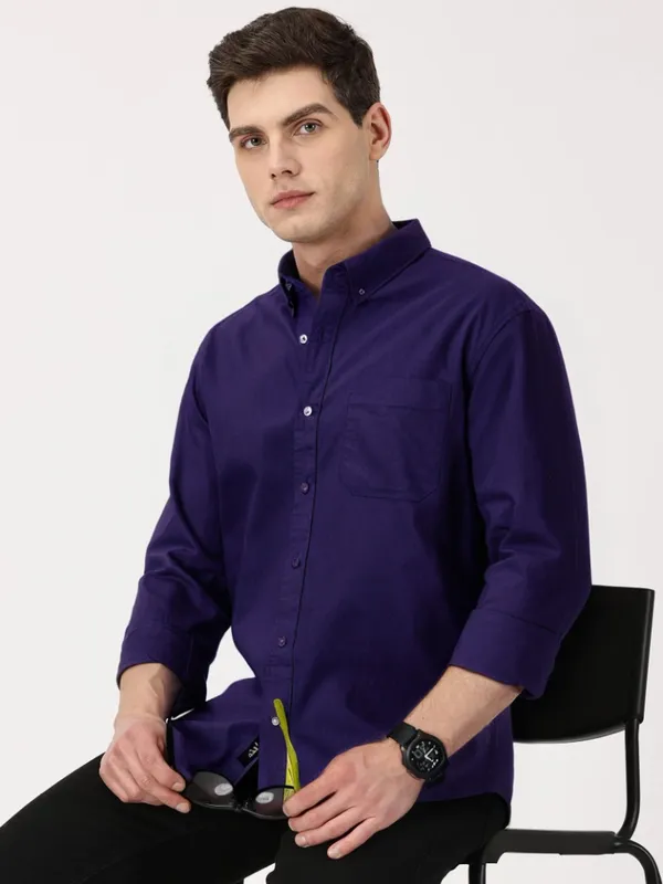 Violet_Cotton_Solid_Oxford_Shirt_For_Men