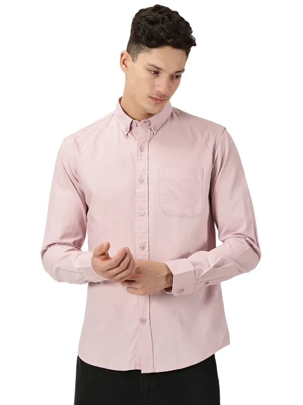 Light_Pink_Cotton_Solid_Oxford_Shirt_For_Men