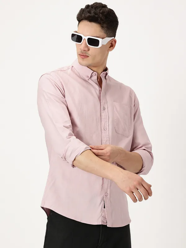 Light_Pink_Cotton_Solid_Oxford_Shirt_For_Men