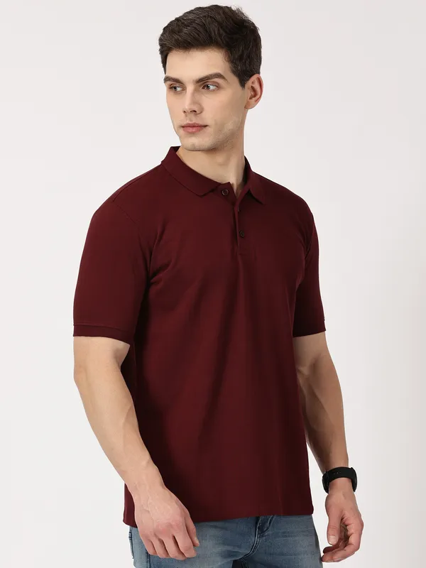 Maroon_Cotton_Half_Sleeve_T_Shirt_For_Men