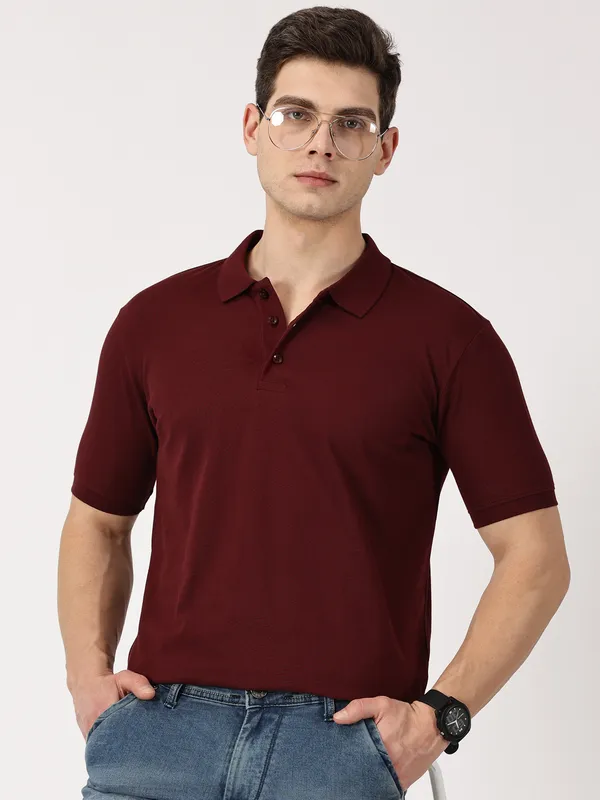 Maroon_Cotton_Half_Sleeve_T_Shirt_For_Men