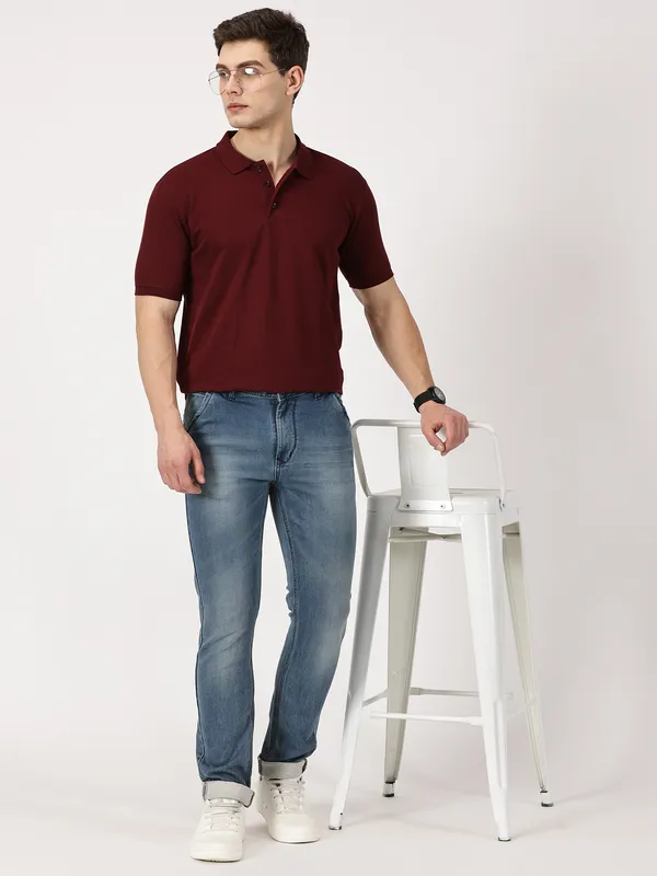 Maroon_Cotton_Half_Sleeve_T_Shirt_For_Men