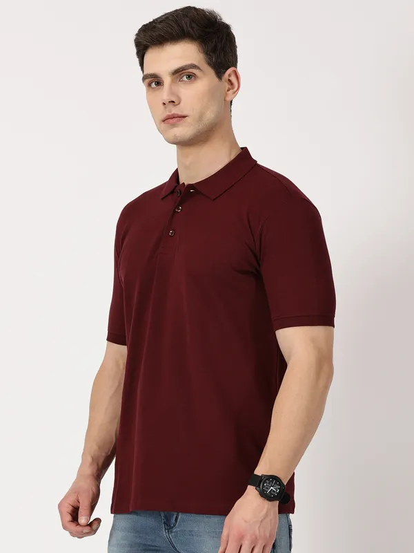 Maroon_Cotton_Half_Sleeve_T_Shirt_For_Men
