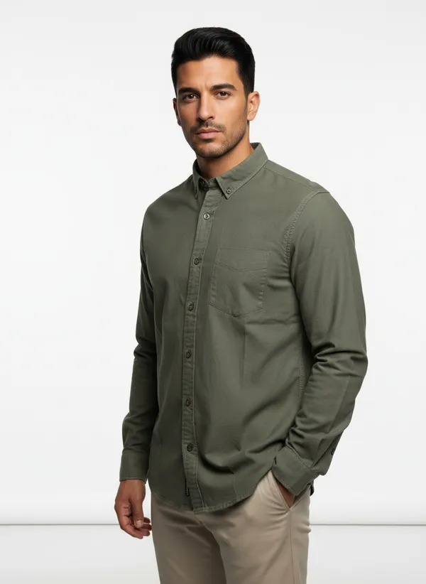 Olive_Green_Cotton_Solid_Oxford_Shirt_For_Men