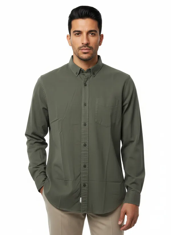 Olive_Green_Cotton_Solid_Oxford_Shirt_For_Men