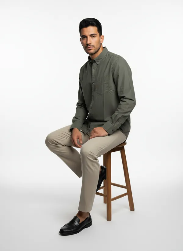 Olive_Green_Cotton_Solid_Oxford_Shirt_For_Men