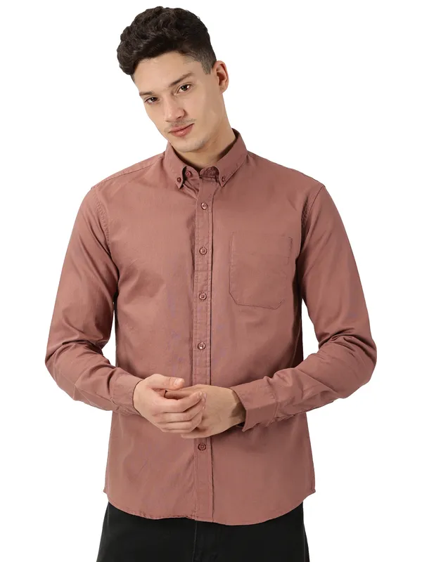 Rosy_Brown_Cotton_Solid_Oxford_Shirt_For_Men