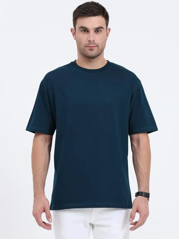Petrol_Blue_Cotton_Drop_Shoulder_Oversized_T_Shirt_For_Men