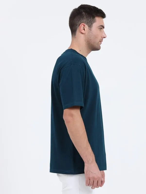 Petrol_Blue_Cotton_Drop_Shoulder_Oversized_T_Shirt_For_Men