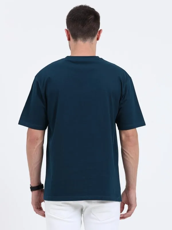 Petrol_Blue_Cotton_Drop_Shoulder_Oversized_T_Shirt_For_Men