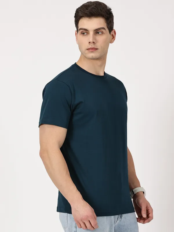 Petrol_Blue_Cotton_T_Shirt_For_Men