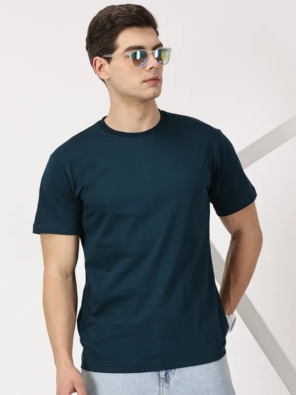 Petrol_Blue_Cotton_T_Shirt_For_Men