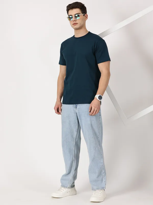 Petrol_Blue_Cotton_T_Shirt_For_Men