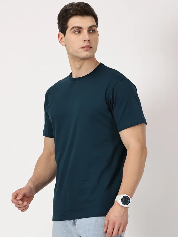 Petrol_Blue_Cotton_T_Shirt_For_Men