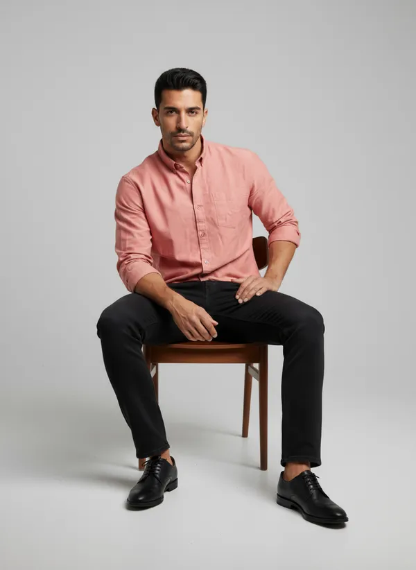 Orange_Cotton_Solid_Oxford_Shirt_For_Men