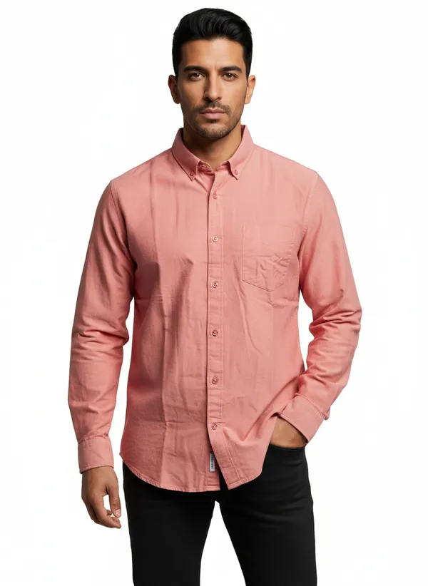 Orange_Cotton_Solid_Oxford_Shirt_For_Men