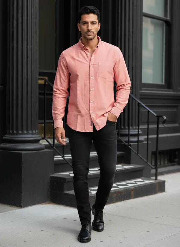 Orange_Cotton_Solid_Oxford_Shirt_For_Men