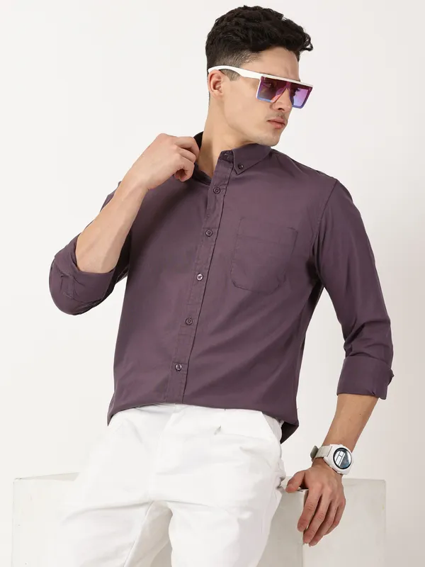 Dark_Purple_Cotton_Solid_Oxford_Shirt_For_Men