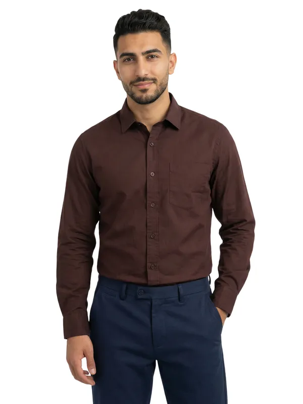 Coffee_Brown_Cotton_Solid_Regular_Fit_Oxford_Shirt_For_Men