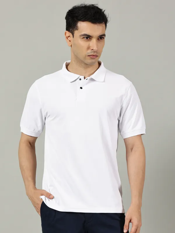 White_Cotton_Polo_Sport_T_Shirt_For_Men