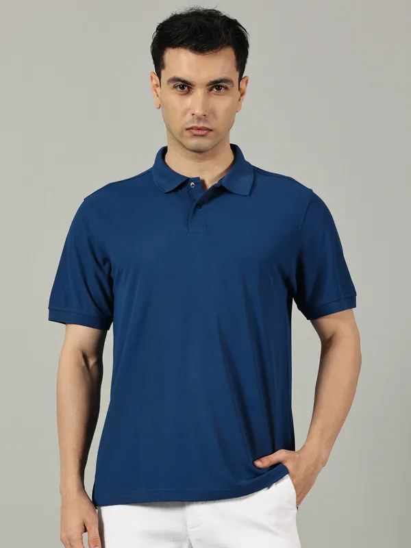 Petrol_Blue_Cotton_Polo_T_Shirt_For_Men