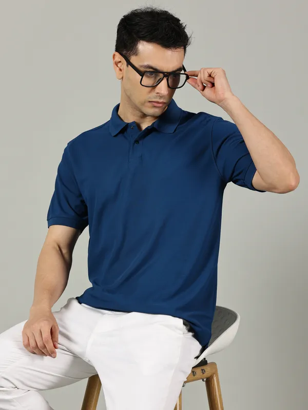 Petrol_Blue_Cotton_Polo_T_Shirt_For_Men