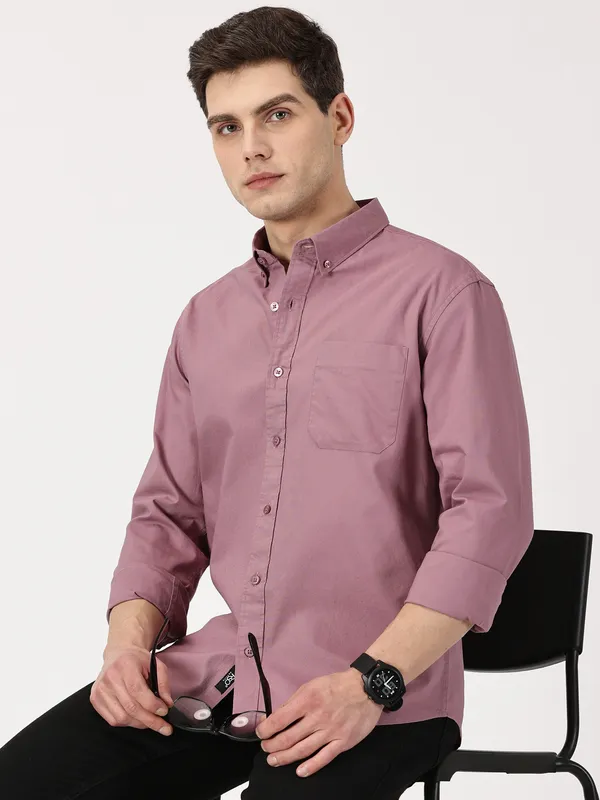 Mauve_Purple_Cotton_Solid_Oxford_Shirt_For_Men