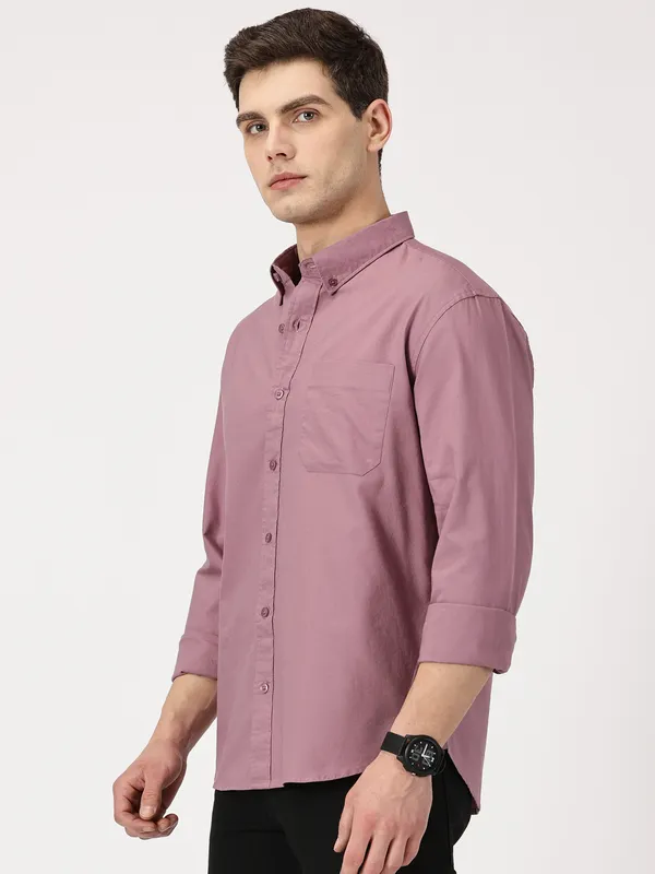 Mauve_Purple_Cotton_Solid_Oxford_Shirt_For_Men