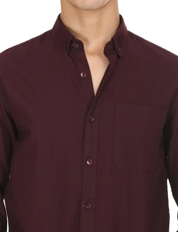 Maroon_Cotton_Solid_Oxford_Shirt_For_Men