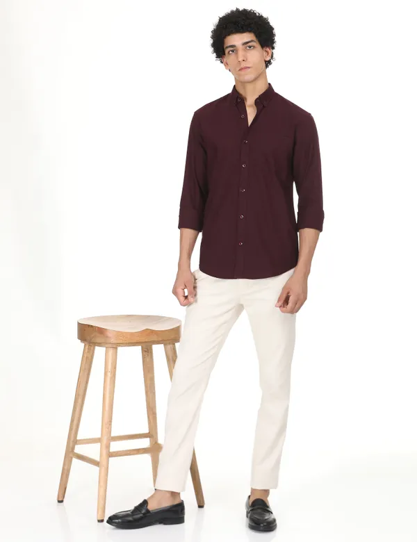 Maroon_Cotton_Solid_Oxford_Shirt_For_Men