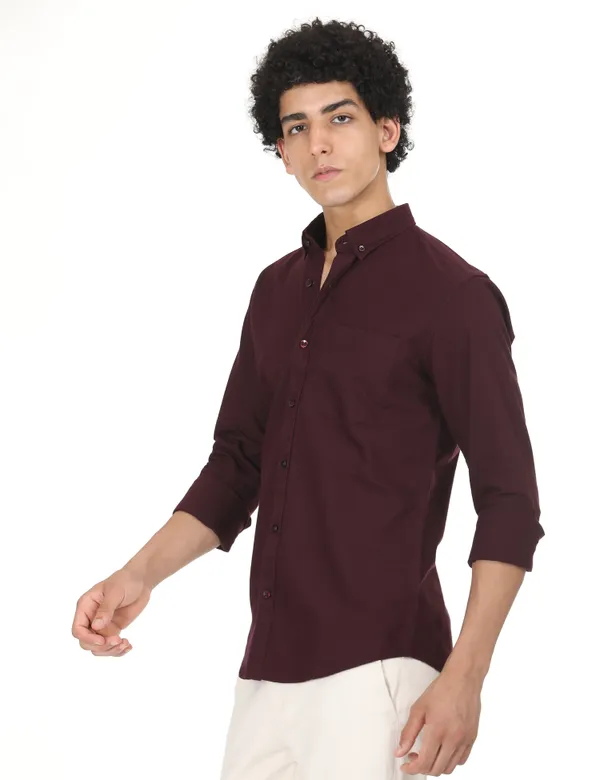 Maroon_Cotton_Solid_Oxford_Shirt_For_Men