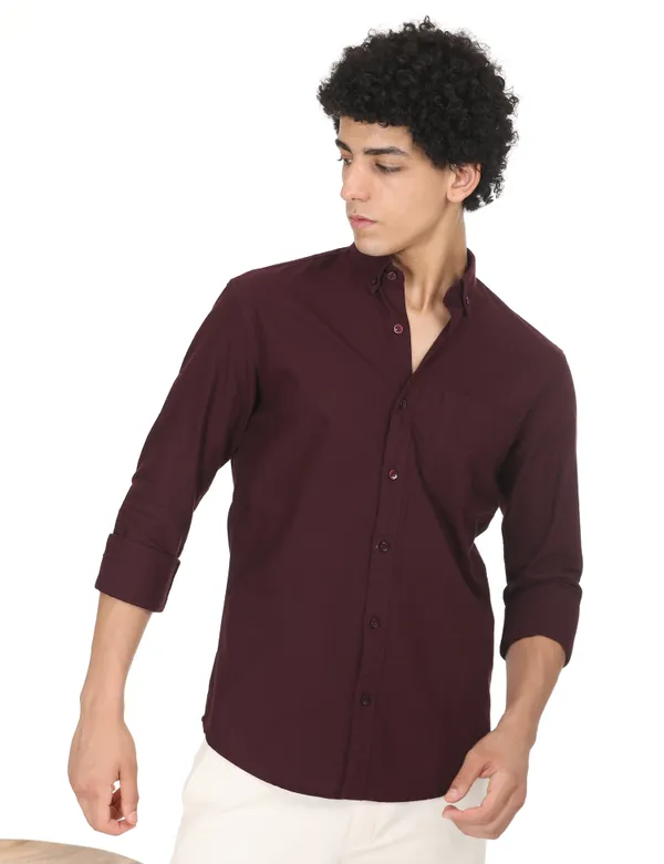 Maroon_Cotton_Solid_Oxford_Shirt_For_Men