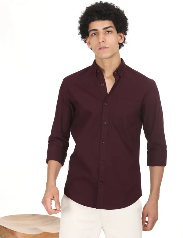Maroon_Cotton_Solid_Oxford_Shirt_For_Men