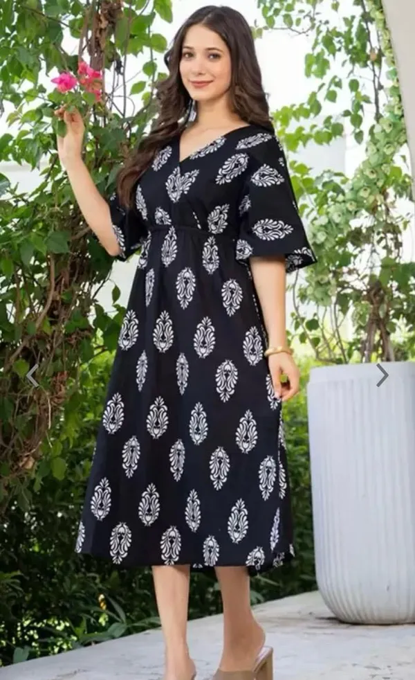 Black_Manojava_Women_Ethnic_Motifs_Printed_Applique_Wrap_Midi_Gown