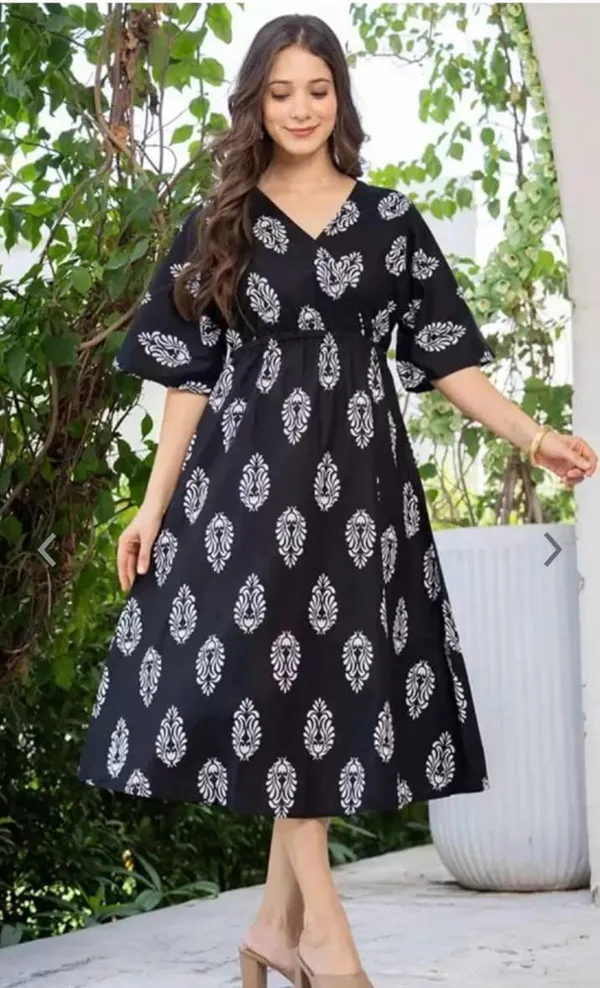 Black_Manojava_Women_Ethnic_Motifs_Printed_Applique_Wrap_Midi_Gown