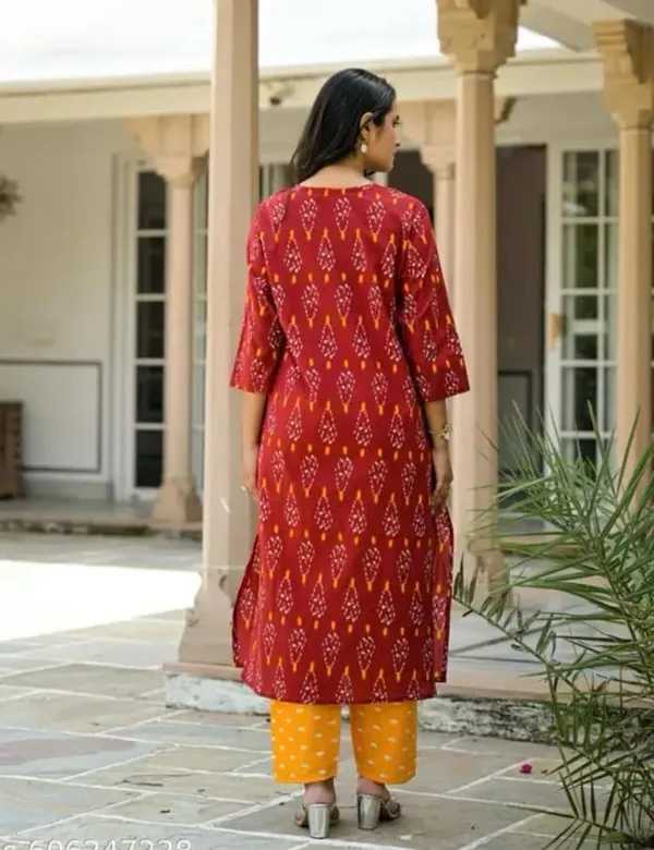 Designer_Ikkat_Print_With_Kurta_Pant_And_Dupatta_Set_For_Women_And_Girl