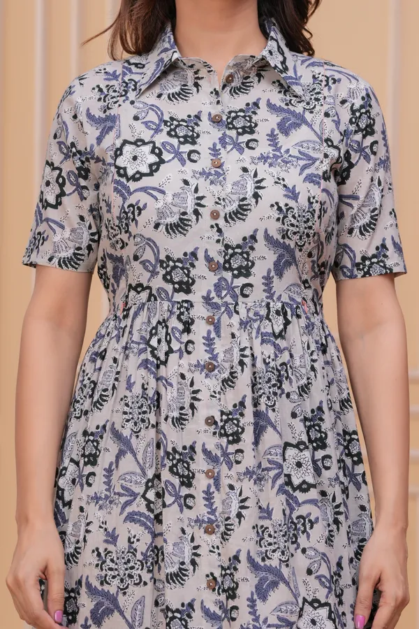 Grey_Cotton_Printed_Short_Sleeves_Maternity_Gown_For_Women