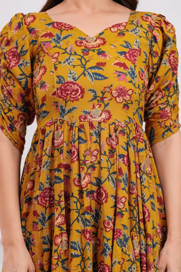 Mustard_Cotton_Printed_Short_Sleeves_Maternity_Gown_For_Women