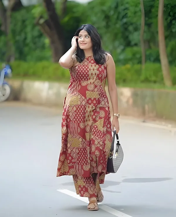 Rust_Ethnic_Motif_Sleeveless_Cotton_Co-ord_Set_For_Women_And_Girls