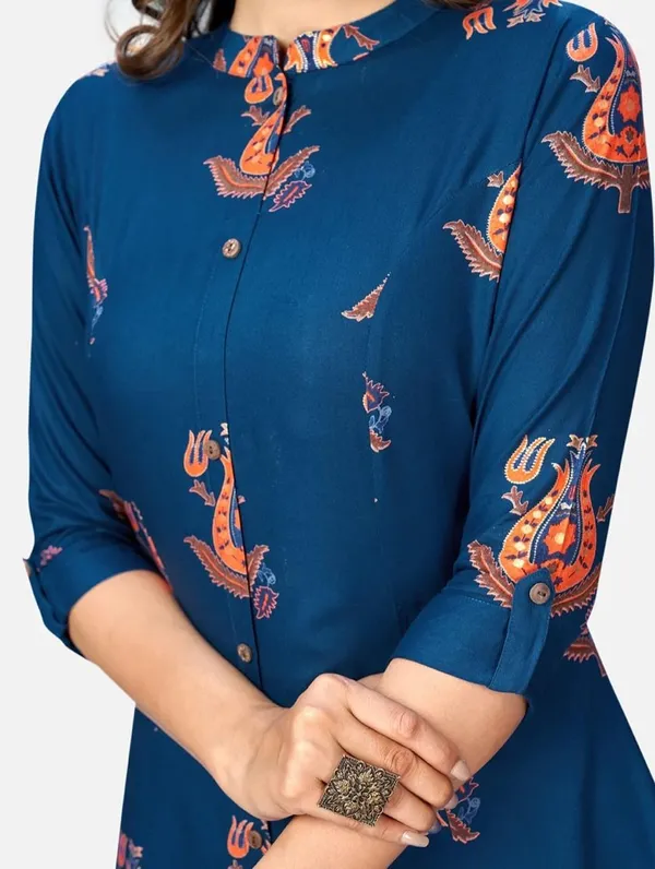 Sky_Blue_Orange__Printed_Sleeves_Kurta_For_Women_And_Girls