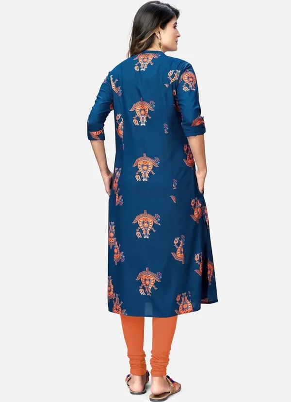 Sky_Blue_Orange__Printed_Sleeves_Kurta_For_Women_And_Girls