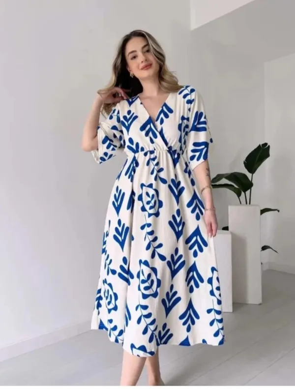 White_Manojava_Women_Ethnic_Motifs_Blue_Printed_Applique_Wrap_Midi_Gown