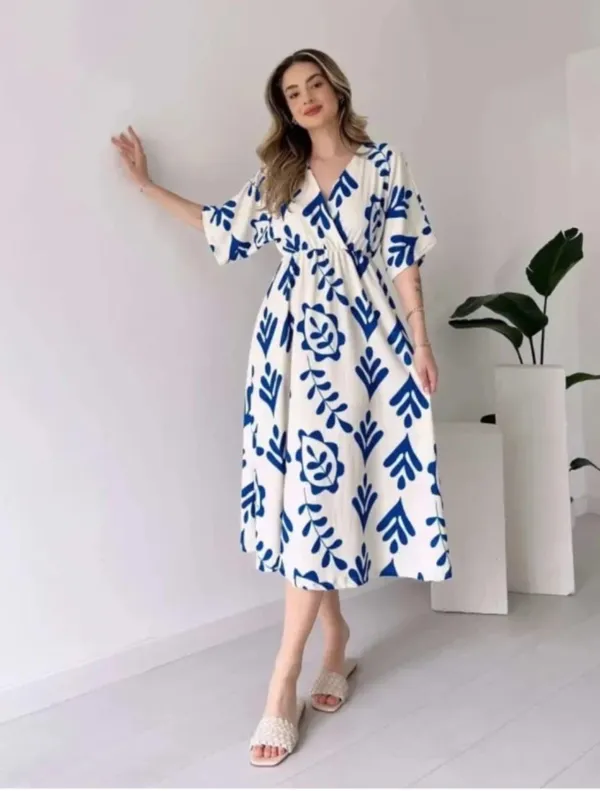 White_Manojava_Women_Ethnic_Motifs_Blue_Printed_Applique_Wrap_Midi_Gown