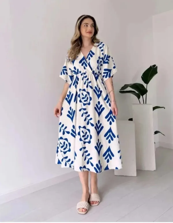 White_Manojava_Women_Ethnic_Motifs_Blue_Printed_Applique_Wrap_Midi_Gown