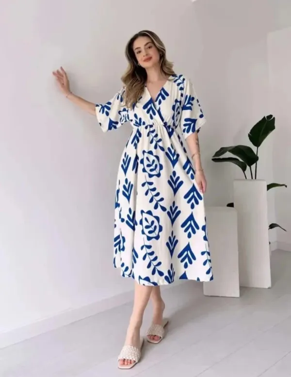 White_Manojava_Women_Ethnic_Motifs_Blue_Printed_Applique_Wrap_Midi_Gown