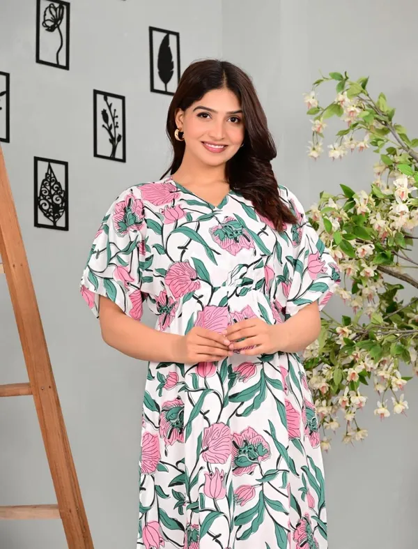 White_Manojava_Women_Ethnic_Motifs_Printed_Applique_Wrap_Midi_Gown