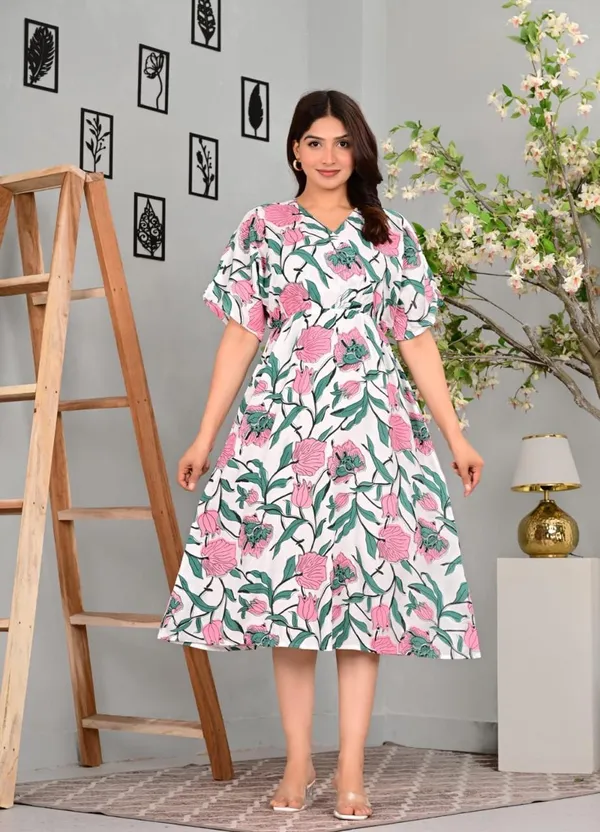 White_Manojava_Women_Ethnic_Motifs_Printed_Applique_Wrap_Midi_Gown