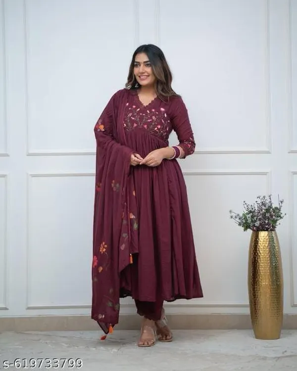 Women_Cotton_Embroidered_Long_Anarkali_Kurti_With_Pant_And_Dupatta_Set_For_Women_And_Girl