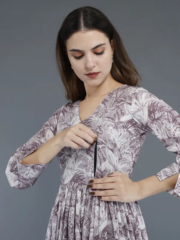 Purple_Cotton_Printed_Three_Quarter_Sleeves_Maternity_Gown_For_Women